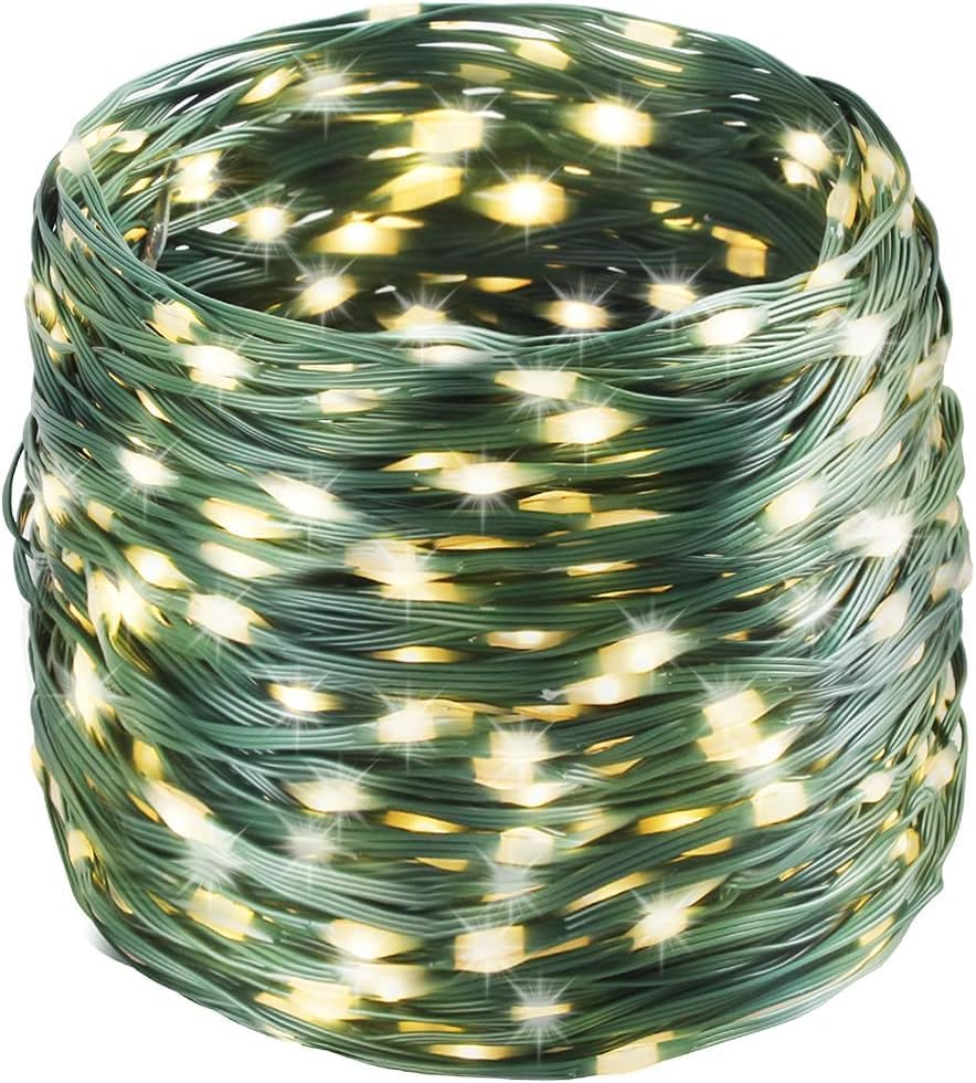 Tcamp 306FT 1000 LED Christmas Lights, 8 Modes Christmas Tree Lights with Timer Memory Function, Green Wire Starry Fairy String Light for Tree Halloween Outdoor Indoor Decor Warm White