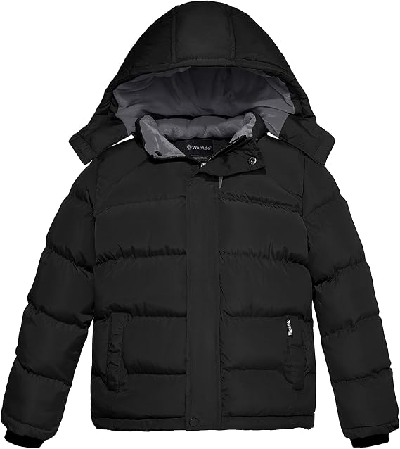 wantdo Boys Puffy Winter Coats Fleece-Lined Snow Jackets Removable Hood