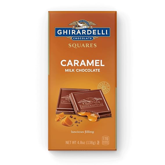 GHIRARDELLI Caramel Milk Chocolate SQUARES Bar Premium Milk Chocolate Candy Bar Filled with Buttery Caramel, Individually Marked for Sharing, 4.8 oz Bar
