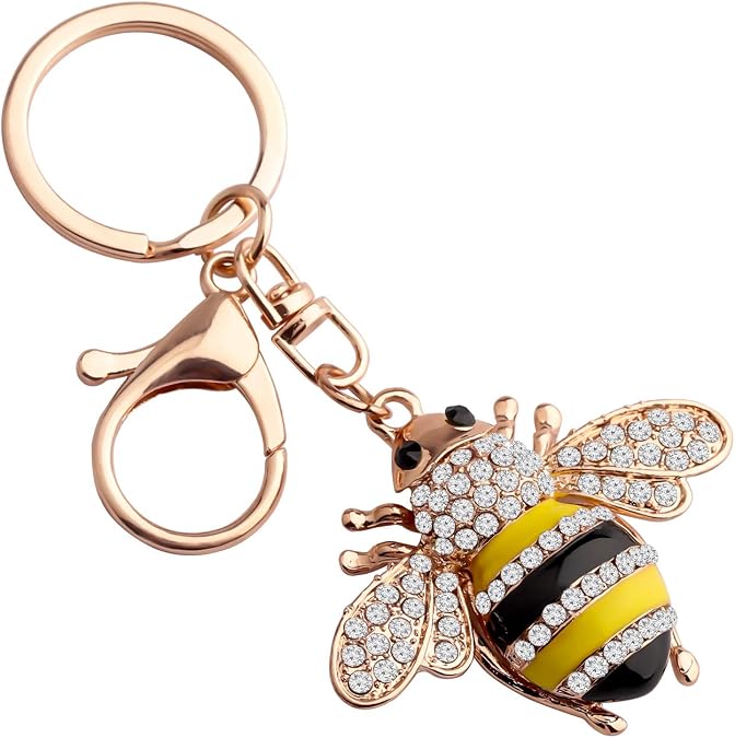 FEELMEM Cute Crystal Yellow Bee Charm Keychain Honeybee Bumble Bee Charm