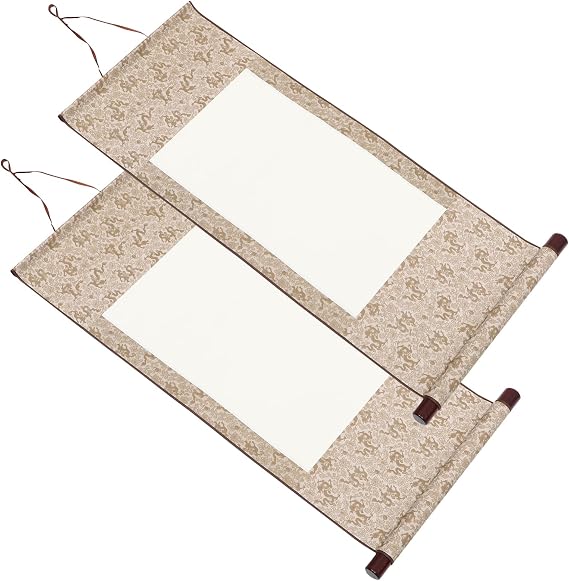 BEBEMOKO Blank Chinese Scroll Paper 2pcs Mini Hanging Scroll for Boys and Girls Calligraphy Art and Chinese Painting
