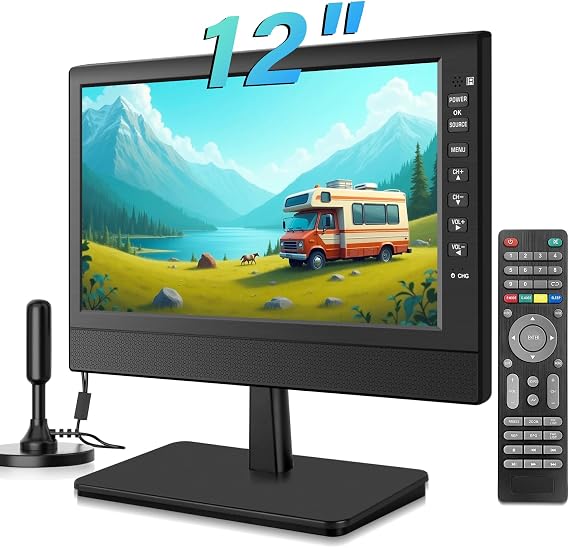 Jexiop 12Portable Flat Screen TV,Small TV with Digital Tuner-HDMI-USB-Headphone Jack-AC/DC-12V Input-Use Kitchen-Caravan and Monitor