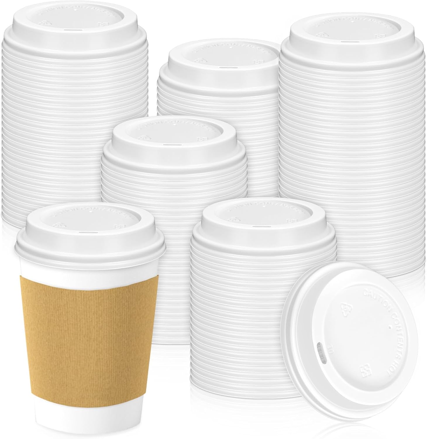 100 Pcs Coffee Cup Lids, Disposable Plastic Cup Lids for 12, 16, 20, 22 oz Takeout Paper Cups, HotCold Beverage Dome Lids, White