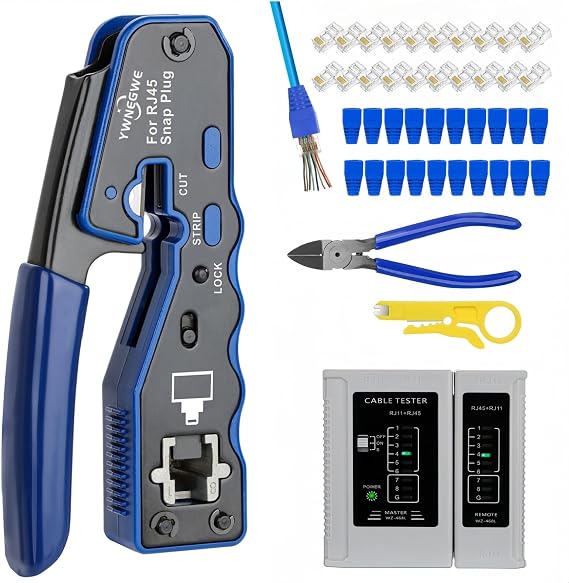 RJ45 Crimp Tool Kit Pass Through Ethernet Crimping Tool Kit(Tool Set 701) | Ethernet Crimper for Cat5 Cat5e Cat6 Pass Through Modular Plugs, All-In-One RJ45 Crimper Kit, Good Workmanship, Easy to Use