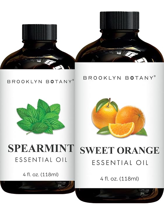 Brooklyn Botany Spearmint & Sweet Orange Essential Oils 4 Fl Oz (Pack of 2) 100% Pure & Natural Refreshing & Uplifting Aromatherapy Blend