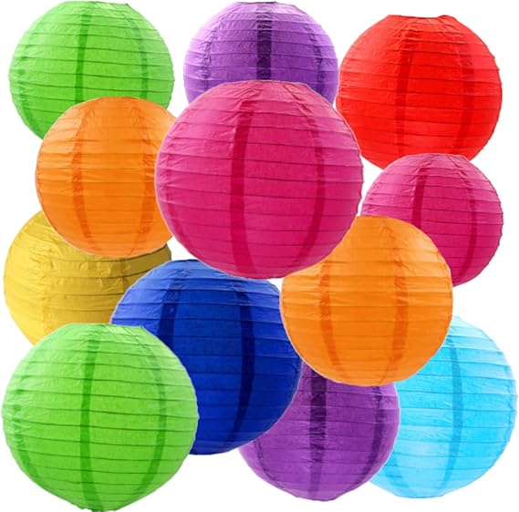 16pcs Rainbow Hanging Paper Lanterns,Colourful Round Paper Lanterns for Birthday,Wedding,Baby Shower Party Ceiling Decoration
