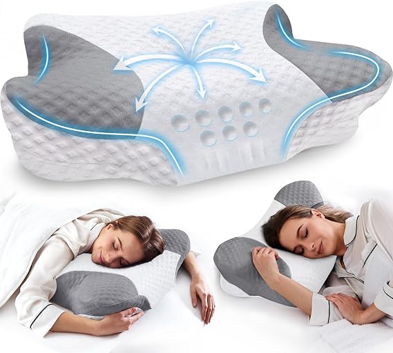 Cervical Neck Pillows with Memory Foam - Neck Pillows for Pain Relief Contour Memory Foam Pillows Ergonomic Neck Support - Adjustable Orthopedic Bed Pillows with Breathable Pillowcase for Sleeping