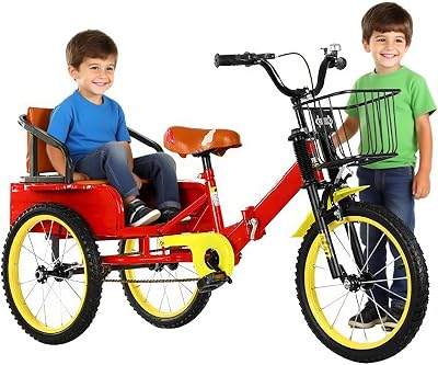 Blue,14in,Foldable Children's Tricycle with Cargo Carrier & Baby Seat - 14/16/18 Inch Lightweight Trike W/Shock Absorption, Non-Slip Tires & Reinforced Frame - Easy Fold Design for Boys & Girls Ages 2