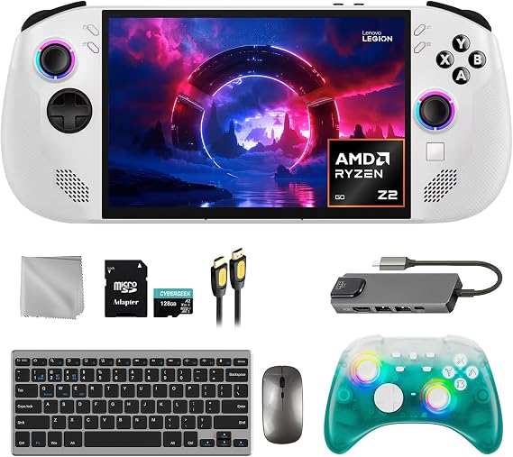 Lenovo Legion Go S 512GB SSD AMD Ryzen Z2 Go CPU Gaming Handheld 8-inch Touchscreen 120Hz, Win11, White, Mytrix Black Ice Wireless Pro Controller, Hub, 128GB MicroSD, Keyboard & Mouse, 8 in 1 Bundle