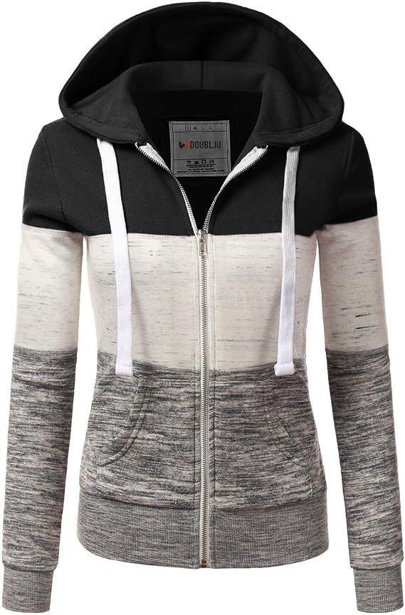 DOUBLJU Lightweight Thin Zip-Up Hoodie Jacket for Women with Plus Size