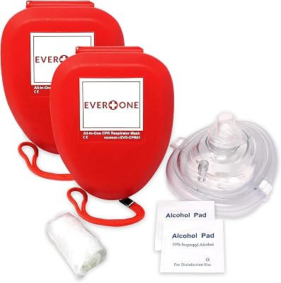 CPR Rescue Mask, AdultChild Pocket Resuscitator, Hard Case with Wrist Strap  Gloves & Wipes - 2 Pack