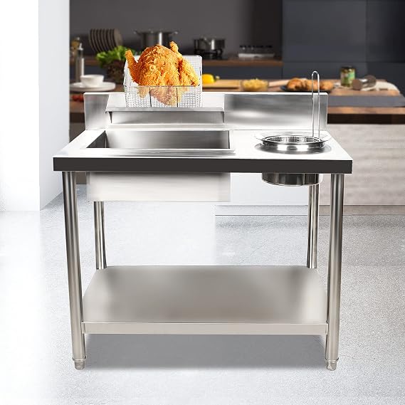 Stainless Steel Work Table, Fried Chicken Breading Table Commercial Food Kitchen Table with Stainless Steel containers and Baskets for Restaurant, Home