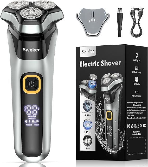 Electric Razor for Men, Rechargeable Electric Shaver with Pop-up Trimmer for Sideburns Trimmer, Wet Dry Cordless Electric Shaver, Travel Lock, IPX6 Waterproof