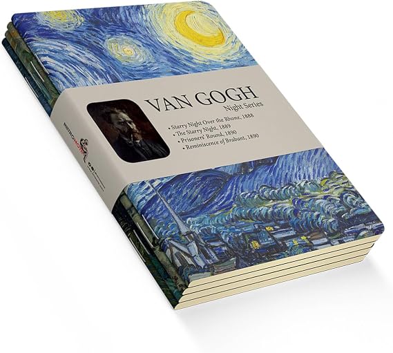 Retronote Van Gogh 4'lü Defter Seti 1, Night Series, Çizgisiz, 48 Sayfa, 10.5x14 cm, Standart