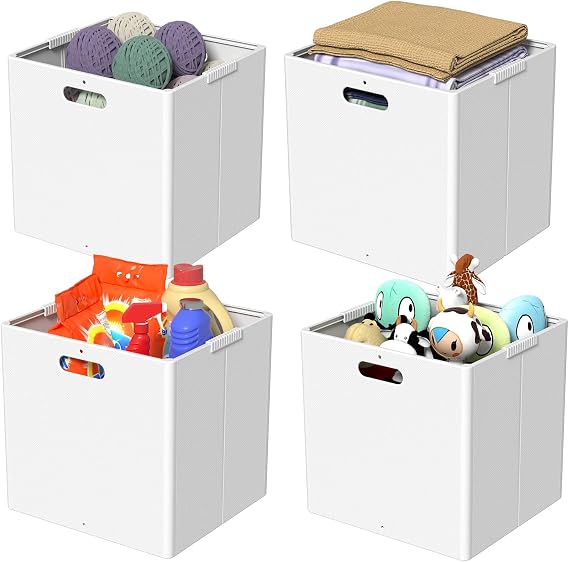 Plastic Cube Storage Boxes Foldable Organizer Cube Bin White 4 Packs