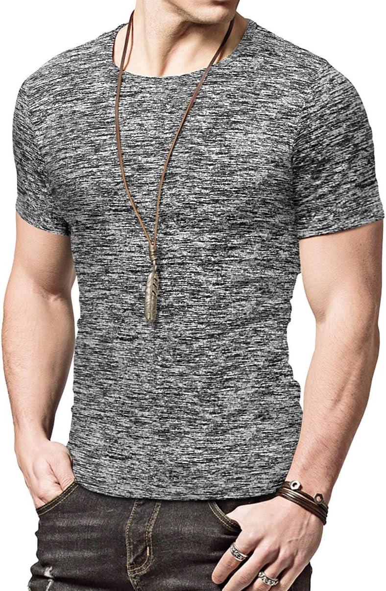 KUYIGO Mens Active T Shirts Sports Running Shirt Gym Workout Quick Dry Crew Neck Printing Tee Tops