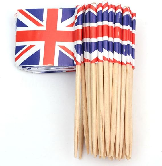 SHATCHI Union Jack Toothpicks British Sandwich Flags Food Cupcake Cocktail Sticks Picks Tableware King's Coronation Party Supplies Pub BBQ Royal Event Décor, 50pcs