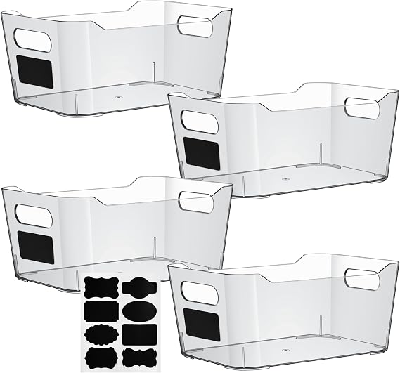Clear Plastic Storage Bins, Perfect for Kitchen Organization or Pantry Organizers and Storage, Refrigerator Freezer Fridge Organizer Storage Containers Bin for Organizing Medicine Cabinet Organizer