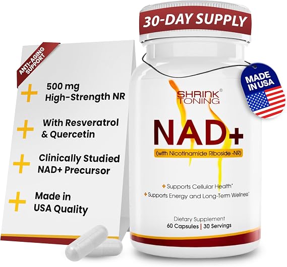 shrink Toning NAD+ Supplement with NR | Cellular Energy & Wellness Support | 60 Capsules | Nicotinamide Riboside