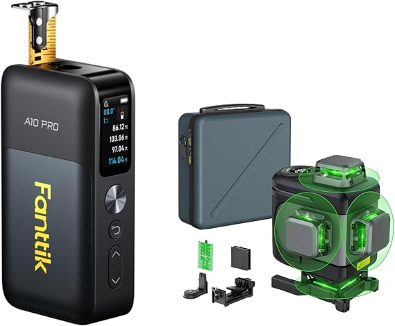 Fanttik A10 Pro 2-in-1 Digital Laser Tape Measure with HD IPS Color Display & Fanttik D16 APEX Professional Laser Level 4 x 360