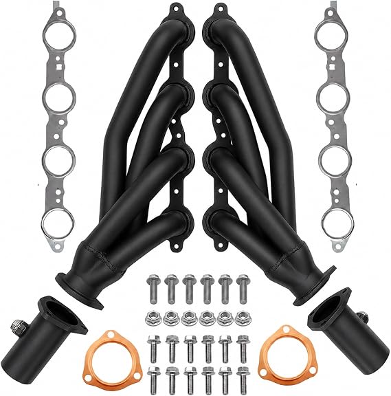 LS Swap Black Thermal Coated Shorty Headers Block Hugger Tight Tuck Compact Exhaust Headers with MLS and Copper Gaskets 2.5 Inch Collectors Fits 5.3 6.0 LS1 LS2 LS3 S10 C10 K10