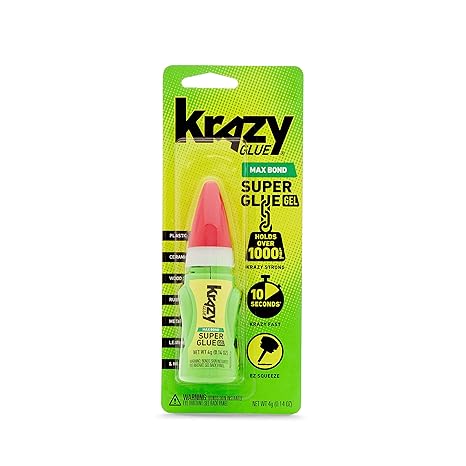 Krazy Glue Max Bond Gel EZ Squeeze, 4 g, Extra-Strong Superglue for Plastic, Ceramic, Wood, Rubber, Metal, Leather & More, Impact-Resistant, No-Run, Fast-Setting Adhesive, Holds Over 1000 Lbs*