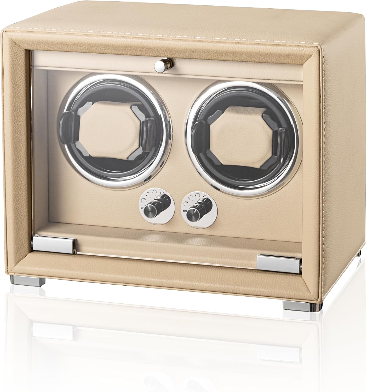 KOHUDIS Watch Winder for 2469 Automatic Watches, high-end Leather Making, Super Quiet Mabuchi Motor, Two Power Modes, Built-in led Lights
