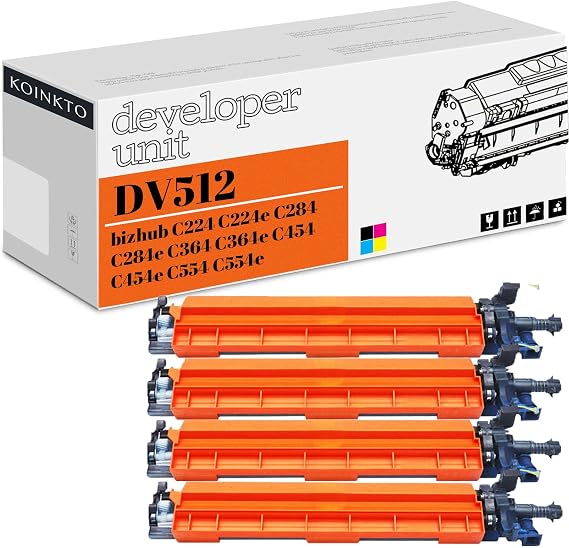 Compatible DV512 Developer Unit for Konica Minolta DV-512K DV-512C DV-512M DV-512Y, for Bizhub C224 C224e C284 C284e C364e C454 C454e C554e Printer (KCMY 4-Pack)