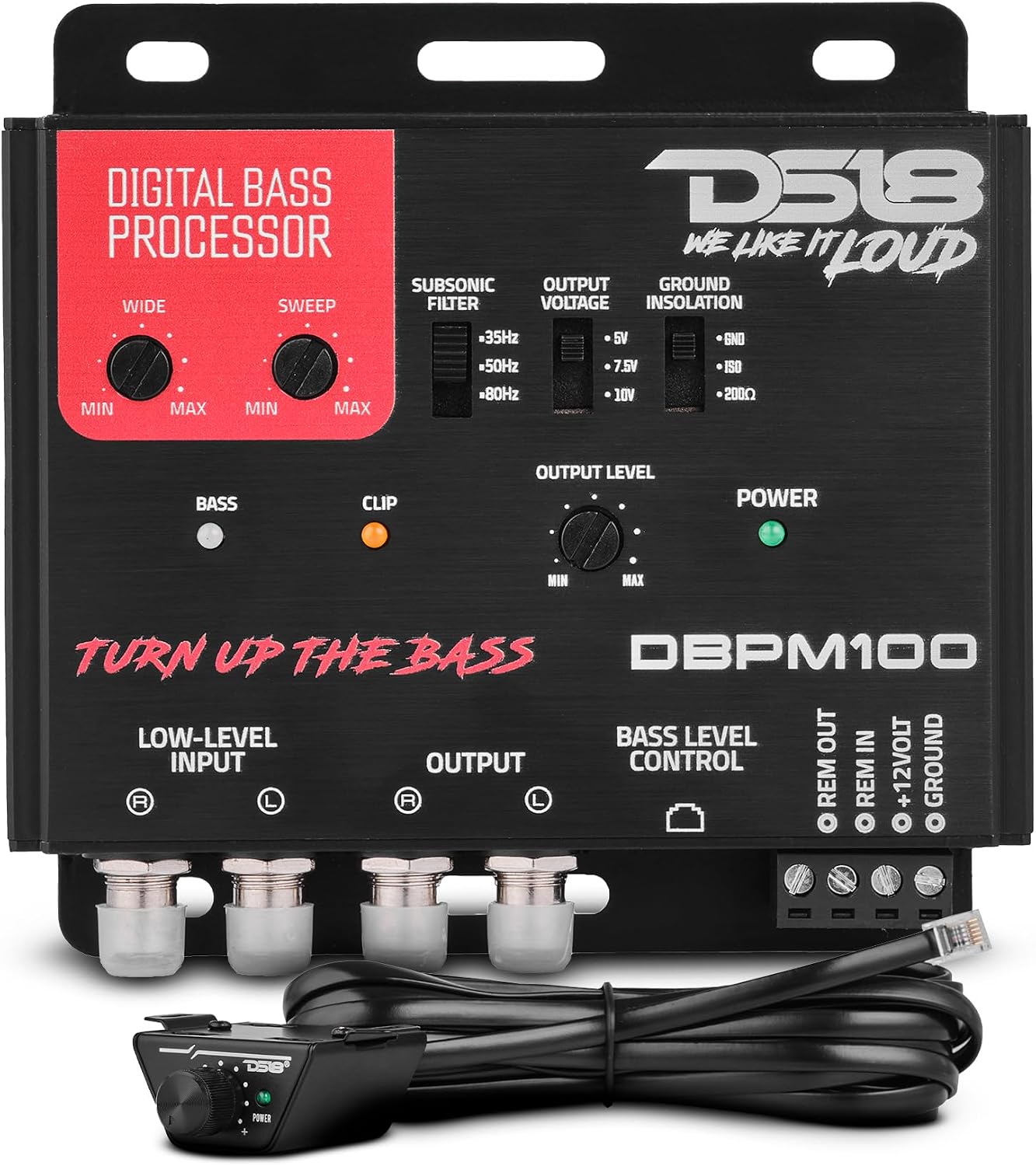 DS18 DBPM100 Digital Bass Processor, 2 Channel Preamp InputOutput, Subsonic Filter, Digital Bass Restoration, Bass Booster, Remote Level Control wClip LED, Fully Adjustable Bass Processor
