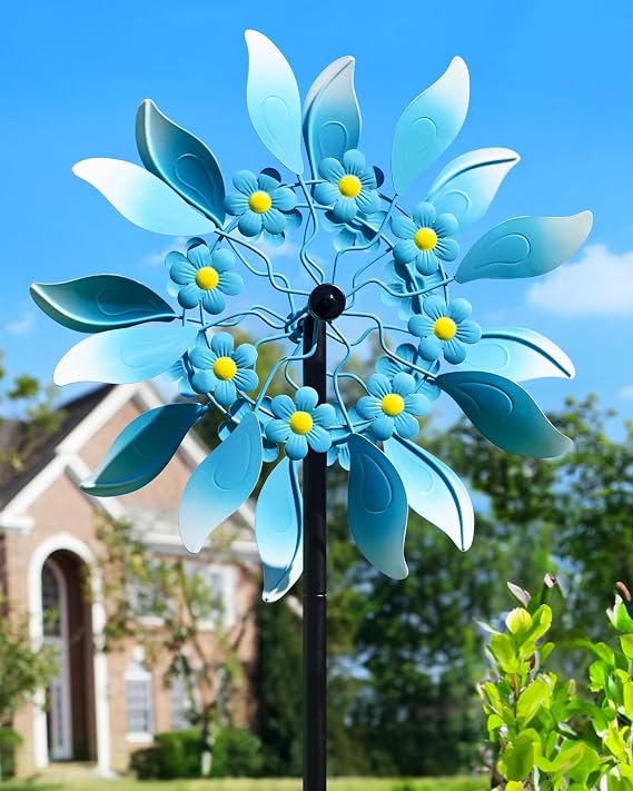 Wind Spinners Outdoor, Large Metal Garden Wind Spinners with Stake, Kinetic Windmill for Yard, Lawn, Patio, Backyard, Gift Ideas for Garden Lovers (15'' W x 71'' H)