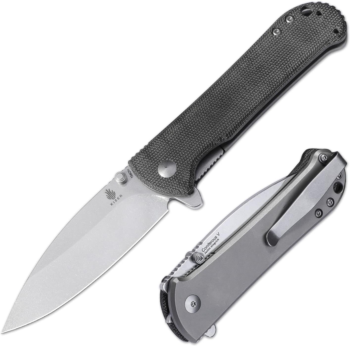 Kizer Coniferous V EDC Knife, 3.35 Inches 154CM Steel Blade Folding Pocket Knife Titanium and Micarta Handle V4609C1