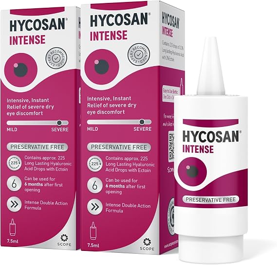 Hycosan Intense Twin Pack - Eye Drops for Long-Lasting Intensive Lubrication & Instant Relief for Itchy, Burning Sensations and Severe Dry Eyes - Preservative Free - 2x225 Measured Doses