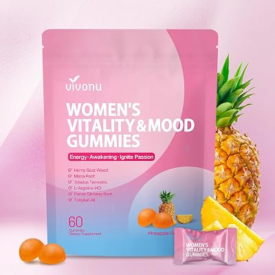 VivoNu Women Mood Gummies, Stress Gummies, Stress Relief, Energy & Mood Booster, Hormone Balance for Women, Honrny Goat Weed, Chaste Berry Extract-Pineapple Flavor,Vegan,Non-GMO&Sugar-Free,60 Count