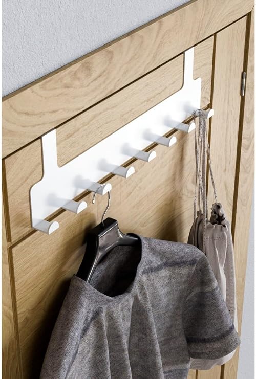 Orret Home Metal Mat Siyah Kapı Arkası Askılık – 8 Kancalı Amerikan Tipi Organizer Askı, Banyo ve Oda Kapıları İçin Pratik Askılık, Delmeden Montajlı Kapı Arkası Askı (Beyaz)