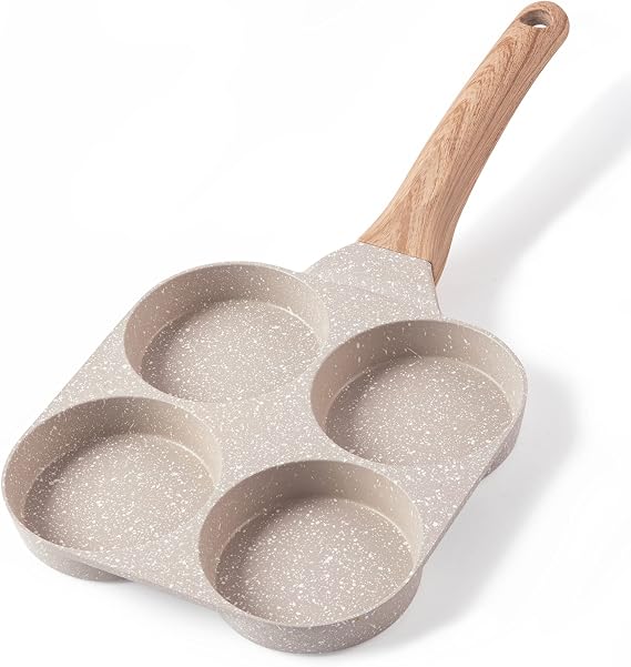 CAROTE 4-Cup Nonstick Granite Egg Pan, Cream White