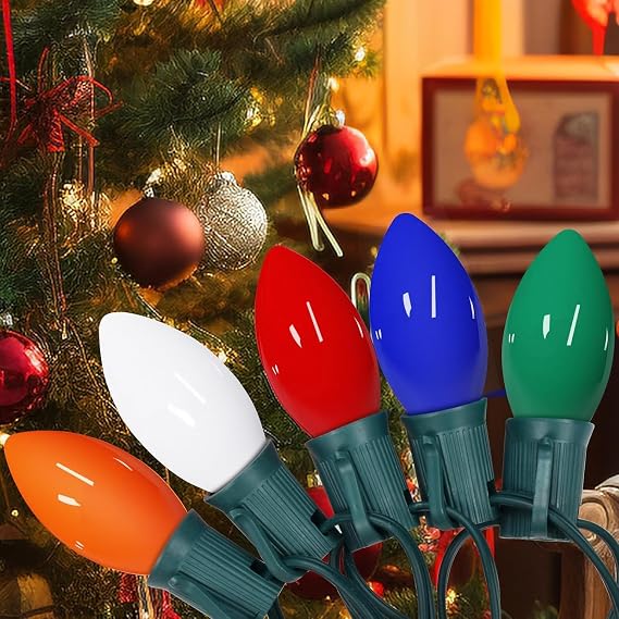 C9 Christmas String Lights, 25FT Outdoor Christmas Light with 26 C9 Multicolor Bulbs, Vintage Waterproof UL Listed String Lights for Christmas Holiday Party Decor - Green Wire