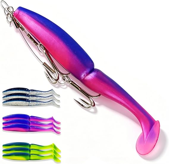 Paddle Tail SwimBaits Lure, Artificial Soft Plastic Bait with Jig Heads, Durable Soft Plastic Lures for Bass Fishing, Bass Fishing Bait for Trout Walleye Crappie