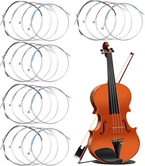 5 Packs Full Set Violin Strings Universal Strings for 4/4 3/4 Size Stainless Core with Ball End