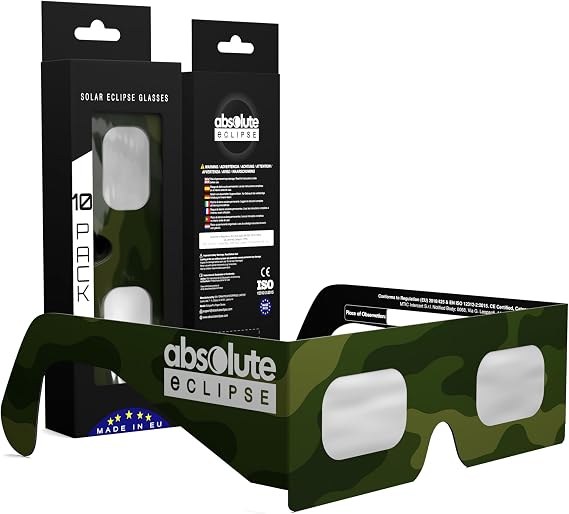 Solar Eclipse Glasses ISO 12312-2 & CE Certified – Safe Solar Viewing for Direct Sun & August 2026 Eclipse | Paper Cardboard Frame, Made in EU | For Kids & Adults