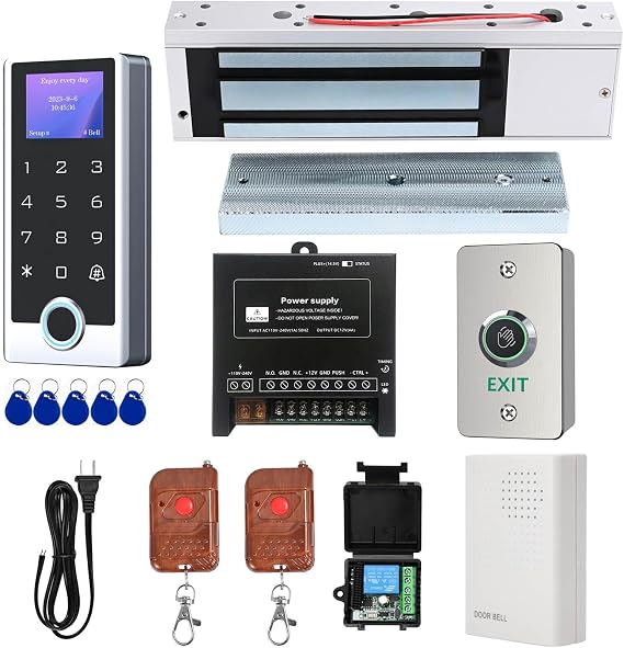 Door Access Control 1200lb Magnetic Lock Kit LCD Display Fingerprint Keypad