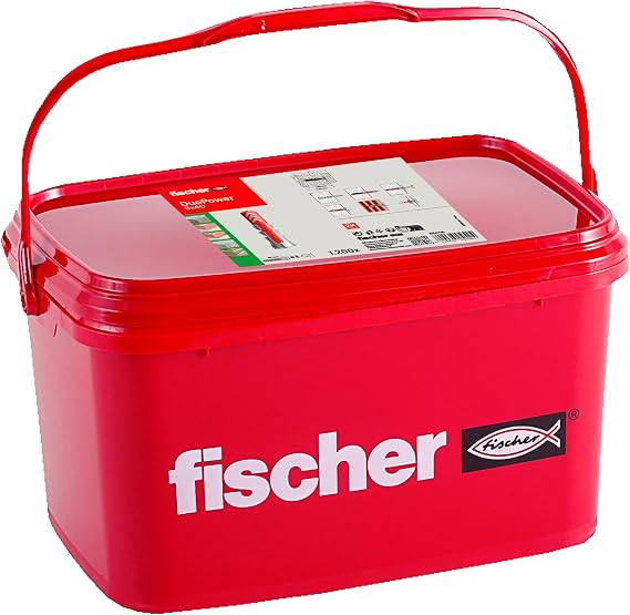 fischer DuoPower 8 x 40 practical bucket with 1200 universal dowels powerful 2-component dowels plastic dowels for attaching to concrete bricks stone plasterboard and much more