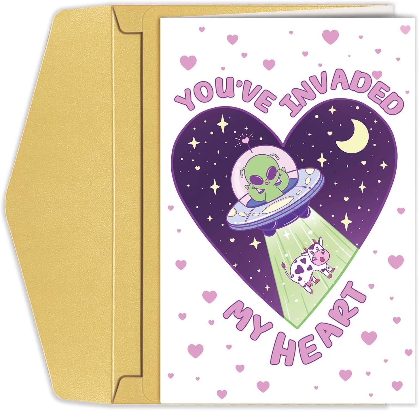 Goroar Funny Alien Valentines Day Card, Cute Spaceship Valentines Day Card, Valentines Gifts for Him Her, UFO Abduction Card