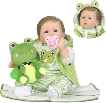 Lifelike Reborn Baby Doll with Soft Body Realistic Vinyl 22 Inch Toy Doll with Travel Frog Set