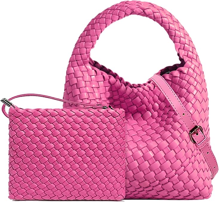 JINMANXUE Small Woven Bag for Women Cute Hobo Tote Handbag Mini Clutch Purse Vegan Leather Crossbody Shoulder Handmade Bags