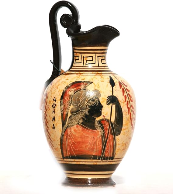 Greek Black-Figure Ceramic Vase Pot Pottery Painting Goddess Athena 6.7 inches