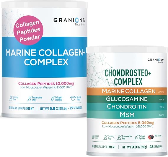 Granions Glucosamine Chondroitin MSM Powder and Marine Collagen Powder unflavored - Joint Support Bundle