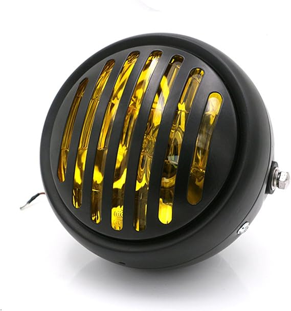 6 1/2" Motorcycle Headlight Grill Head Lamp Cafe Racer Bobber Chopper (Amber Lens)
