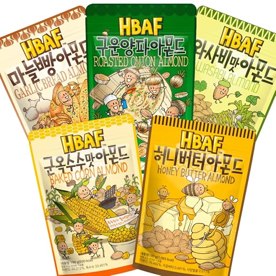 [Official Gilim HBAF] 5 Flavors Almonds Roasted Onion 190g, Honey Butter 190g, Garlic Bread 190g, Baked Corn 190g, Wasabi 190g, Supreme Korean Almond, Nutritious Snack Gift Party Pack