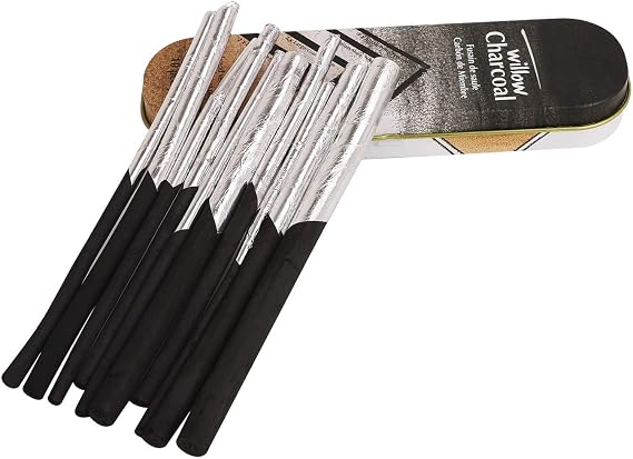 10pcs Black Charcoal Pencil Sticks 4 Sizes for Writing,Shading,Coloring,No Wood,Artists Drawing Essential Tools with Metal Box