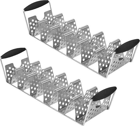 BLACKSTONE 5551 Deluxe Taco Holder Stand, Black/Silver, Pack of 2